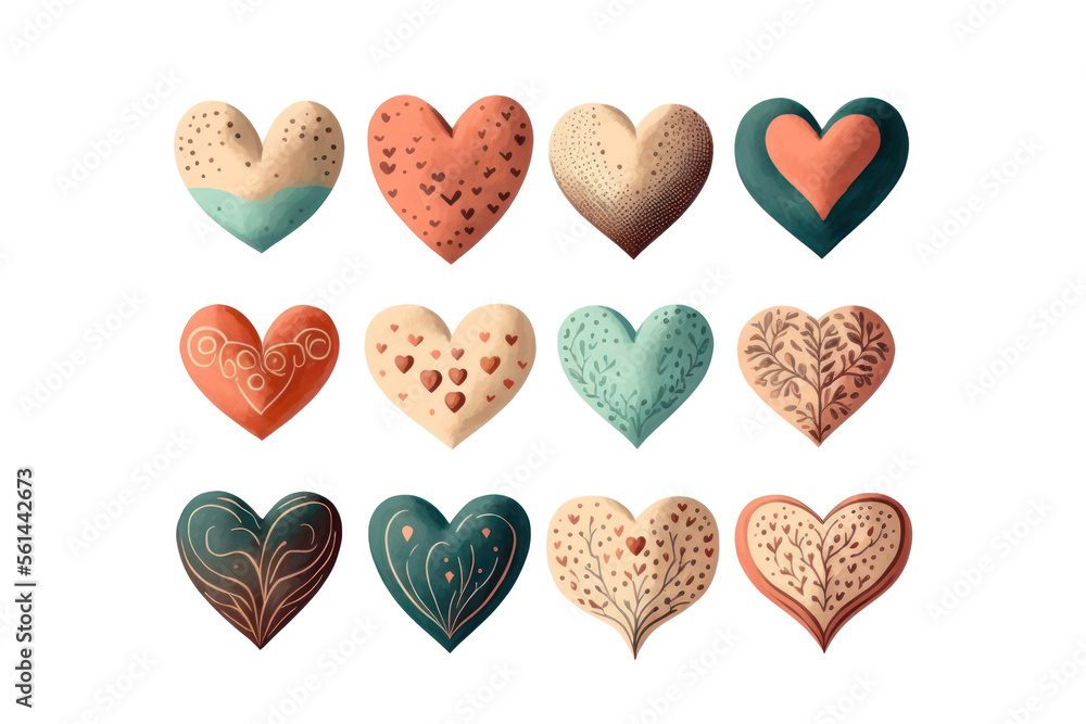 Cute Collection of Hearts, Valentine's Days, Digital Illustration