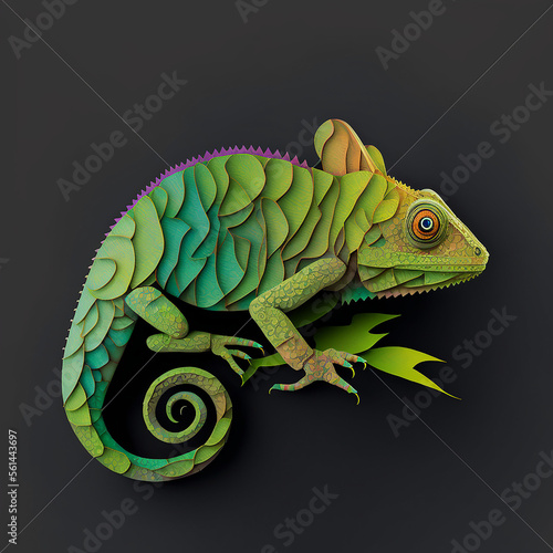 Abstract chameleon craft paper cut style
