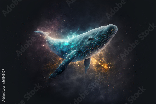 Whale in space floating  Whale outer space travel concept  whale flying in the beautiful sky  Generative AI.
