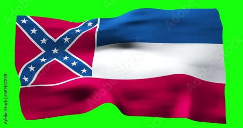 Flag of Mississippi realistic waving on green screen. Seamless loop animation with high quality