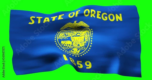 Flag of Oregon realistic waving on green screen. Seamless loop animation with high quality