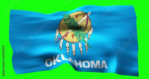 Flag of Oklahoma realistic waving on green screen. Seamless loop animation with high quality