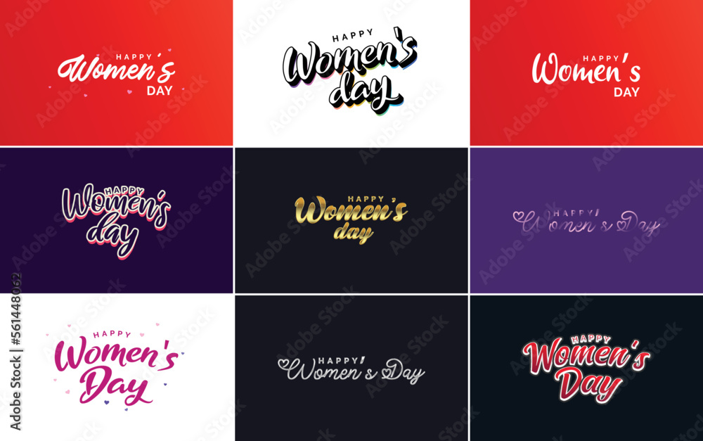 Abstract Happy Women's Day logo with a women's face and love vector design in pink and black colors