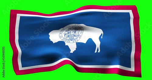 Flag of Wyoming realistic waving on green screen. Seamless loop animation with high quality