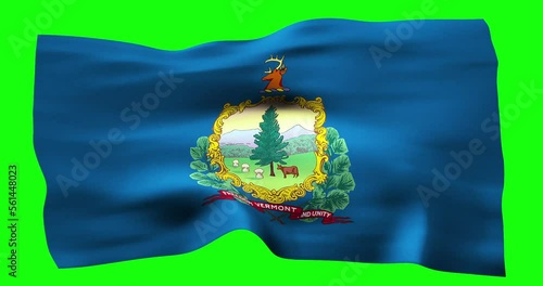 Flag of Vermont realistic waving on green screen. Seamless loop animation with high quality