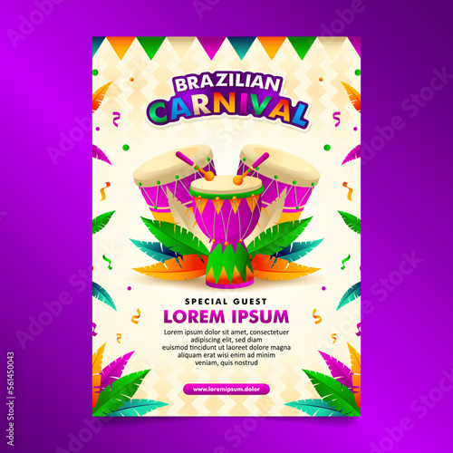 Brazilian Festival Flyer with cute colorful Samba Batucada Drum element design