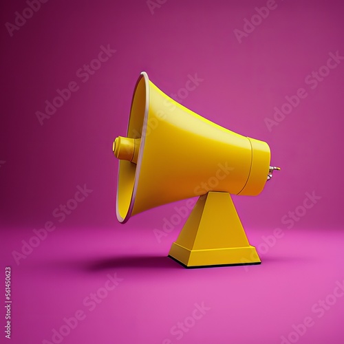 Yellow megaphone isolated on pink background. Concept for announcement and communication on social media. Generative AI.