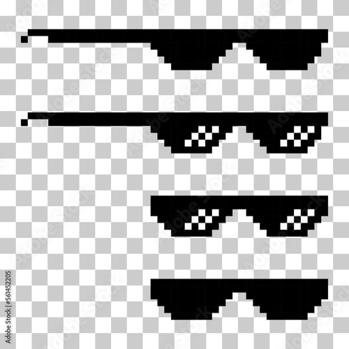 Set of fun retro pixel sun glass icon, life style meme sunglasses thug, vector illustration