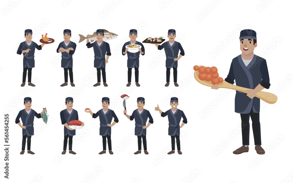 Asian chef holding Japanese cook Asian chef holding Japanese cook