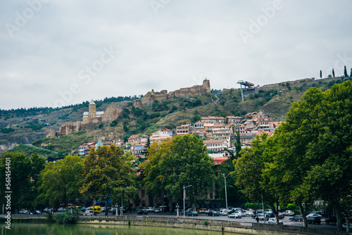 Colorful traditional houses with wooden carved balconies in the Old Town of Tbilisi, Georgia - sep 2022 photo