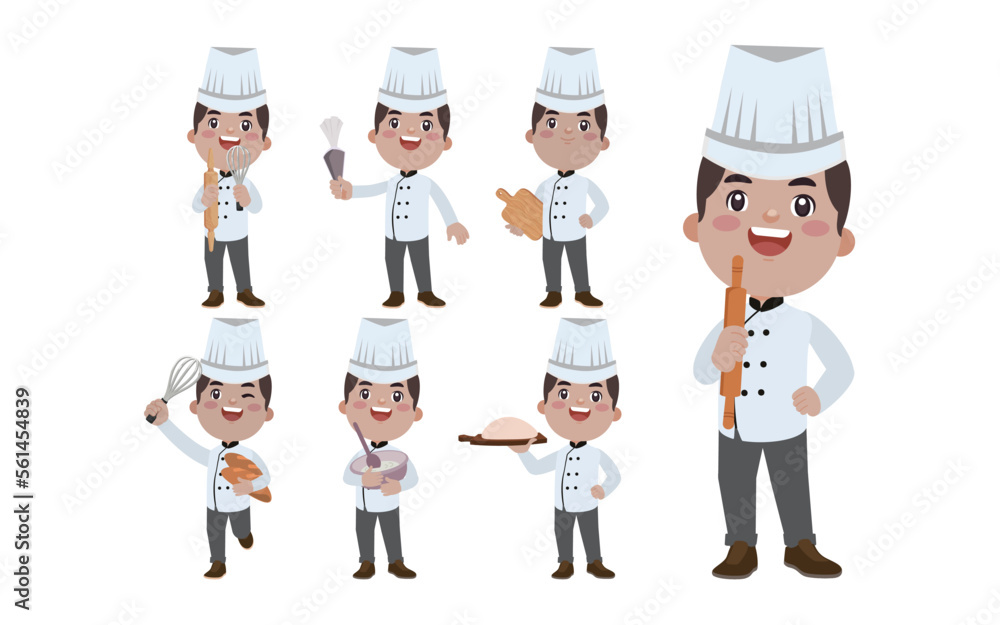 Set of Chef characters in different poses Set of Chef characters in different poses
