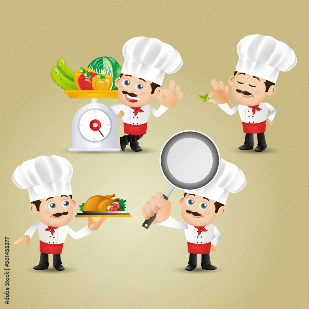 Set of Chef characters in different poses Set of Chef characters in different poses