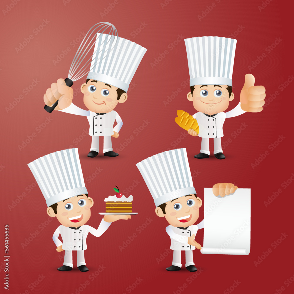 Set of Chef characters in different poses Set of Chef characters in different poses