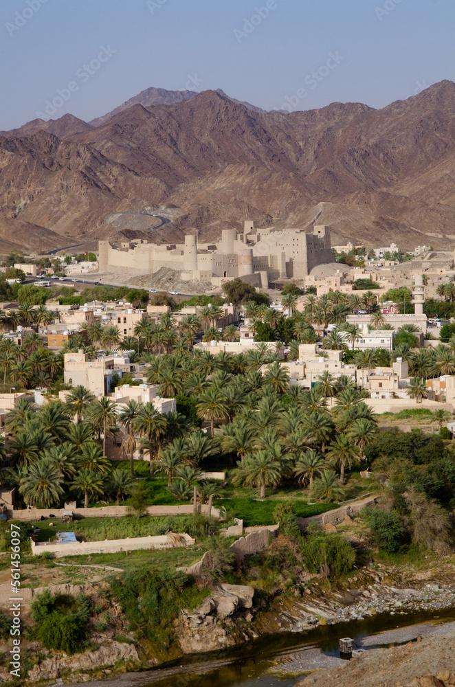 Mountain valley view of Bhala Fort, Oman, Middle East