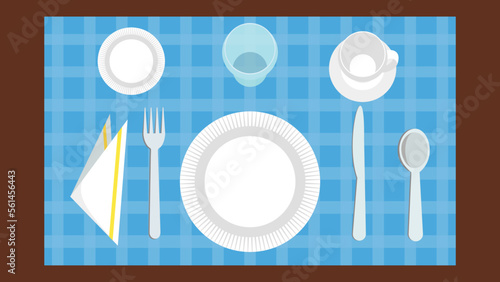 Served table - top view, illustration