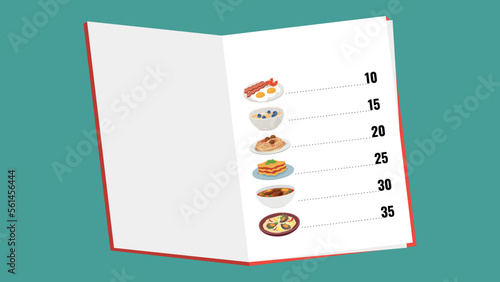 Recipe book open, contents with page numbers
