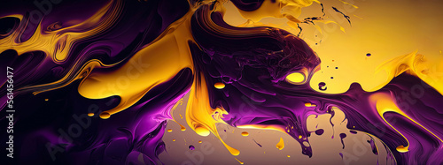 Panoramic purple and yellow abstract wave wallpaper, purple and yellow background