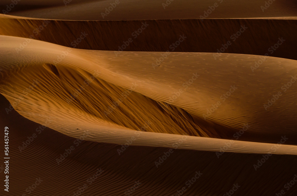 Abstract shapes of sand dunes in the desert of Oman near A'Sharqiyah Sands