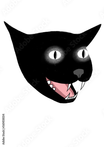 black cat shines with eyes and opened its mouth