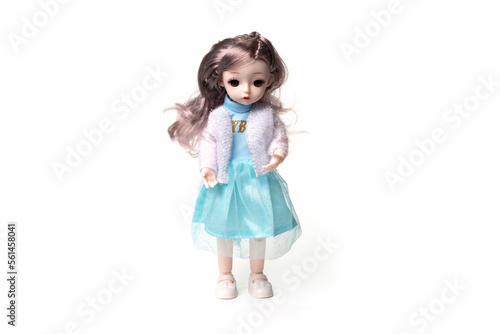 Ceramic toy doll isolated on white background.