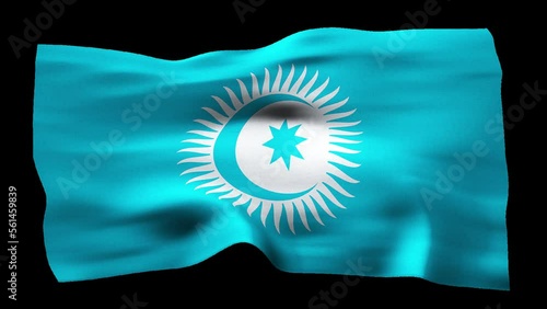 Flag of Turkic Council realistic waving on transparent background. Seamless loop animation with high quality