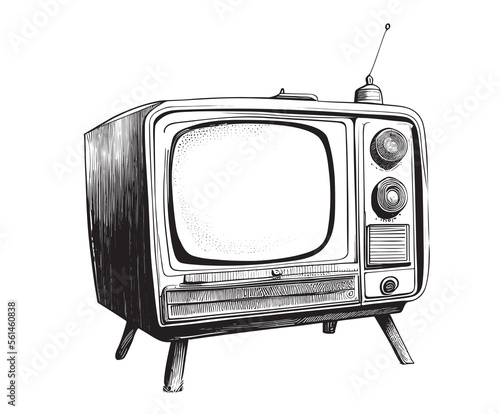Vintage retro tv hand drawn sketch Vector illustration