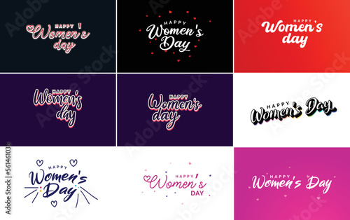 Happy Women s Day greeting card template with hand-lettering text design creative typography suitable for holiday greetings  vector illustration