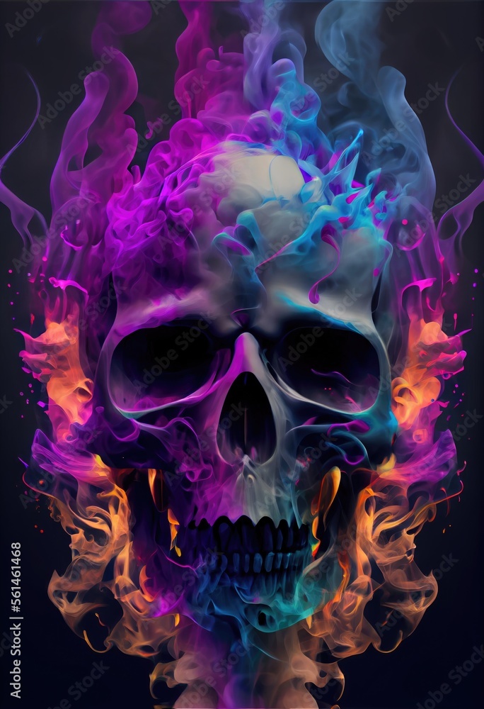 Skull in the colorful fire. Isolated. Generative ai. Skull in the colorful fire. Isolated. Generative ai.