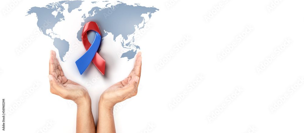 hand hold 3d red blue awareness ribbon for heart health of children ...