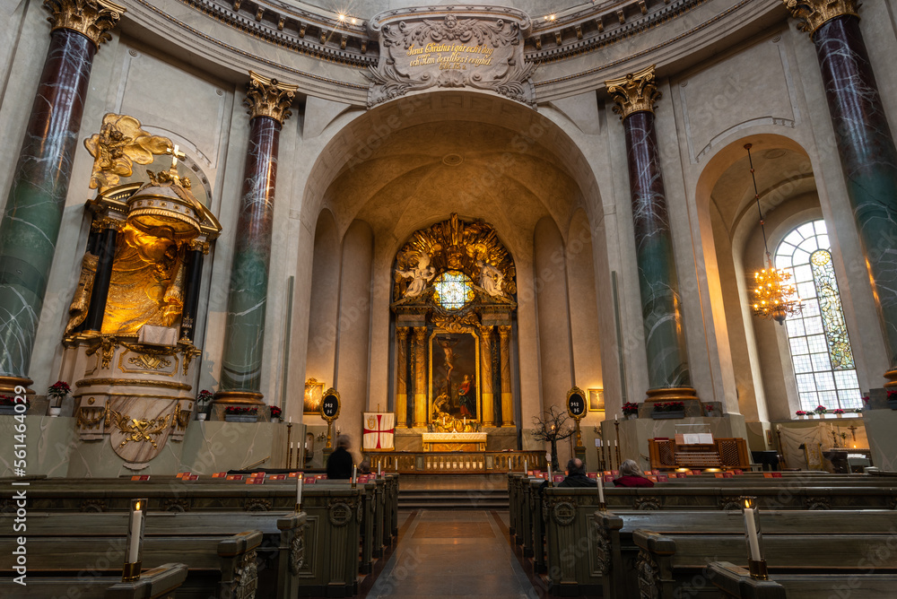 Hedvig Eleonora Church interior aisle altar view