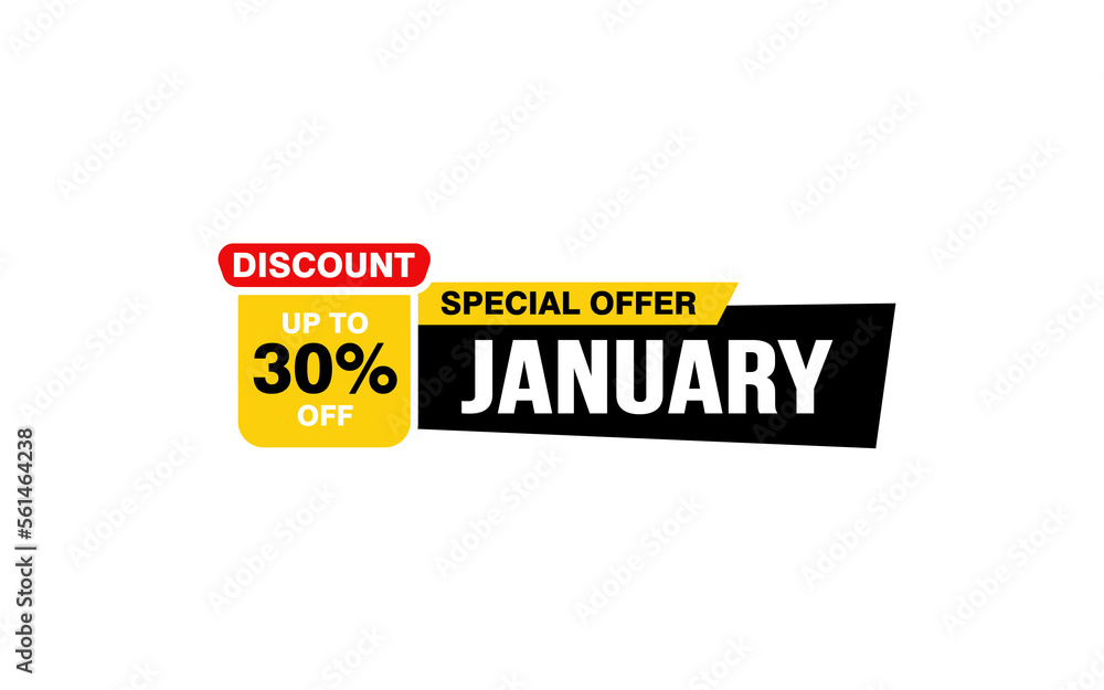 30 Percent JANUARY discount offer, clearance, promotion banner layout with sticker style. 30 Percent JANUARY discount offer, clearance, promotion banner layout with sticker style.