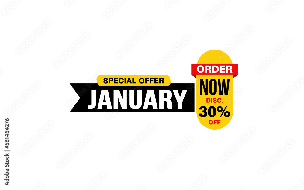 30 Percent JANUARY discount offer, clearance, promotion banner layout with sticker style. 30 Percent JANUARY discount offer, clearance, promotion banner layout with sticker style.