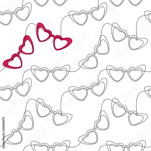 Heart shape sunglasses continuous drawing. Line icon seamless pattern vector. Abstract linear backdrop illustration. Wallpaper, background, fabric, textile, print, wrapping paper or package design.