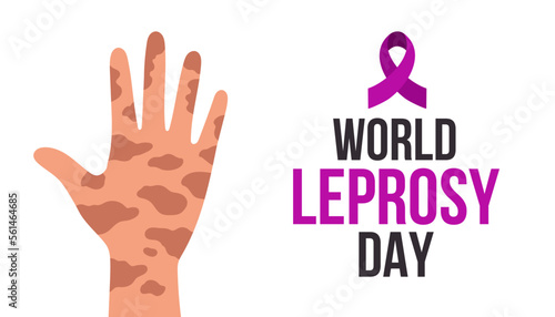 World Leprosy Day vector illustration with hand and purple ribbon. Leprosy day poster on white background. photo