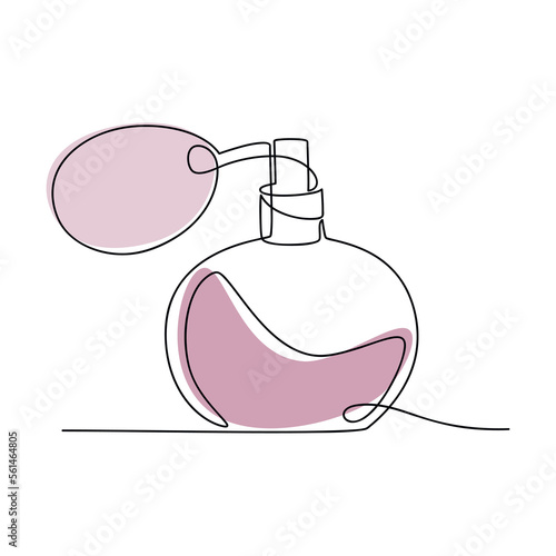 Perfume bottle vector one line continuous drawing illustration. Hand drawn linear silhouette icon. Minimal design element for print, banner, card, wall art poster, brochure.