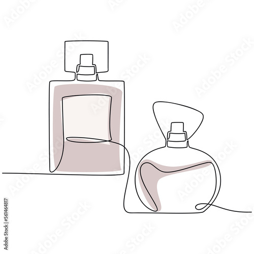 Set of perfume bottles vector one line continuous drawing illustration. Hand drawn linear silhouette icon. Minimal design element for print, banner, card, wall art poster, brochure.