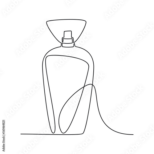 Hand drawn perfume bottle vector. One line continuous drawing illustration. Linear silhouette icon. Minimal design element for print, banner, card, wall art poster, brochure.
