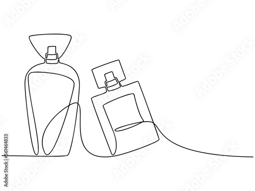 Outline set of perfume bottles vector. One line continuous drawing illustration. Linear silhouette, hand drawn icon. Minimal design element for print, banner, card, wall art poster, brochure.