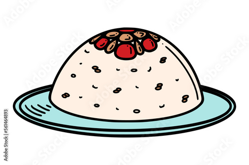 Eight Treasure Rice, Chinese Rice Pudding vector illustration. Chinese New year dessert ba bao fan in doodle style.