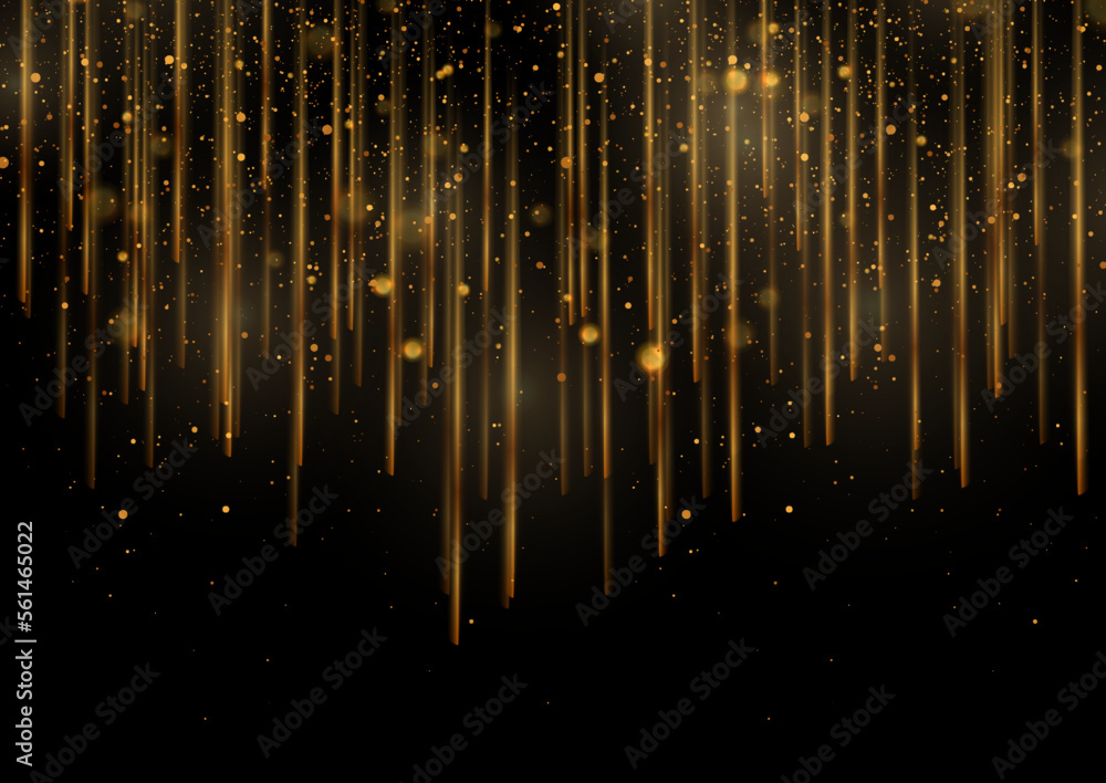 Golden shiny sparkling background with bokeh lights and smooth lines. Luxury vector design