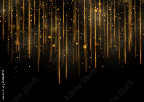 Golden shiny sparkling background with bokeh lights and smooth lines. Luxury vector design