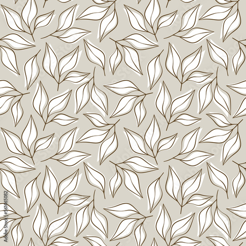 Leaves seamless pattern vector. Abstract linear branches floral backdrop illustration. Hand drawn wallpaper, botanical background, fabric, textile, print, wrapping paper or package design.