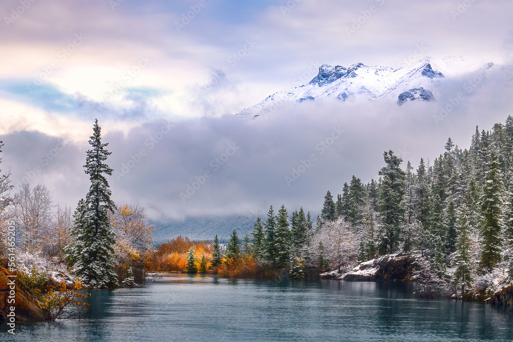 Fototapeta premium landscape with lake and mountains