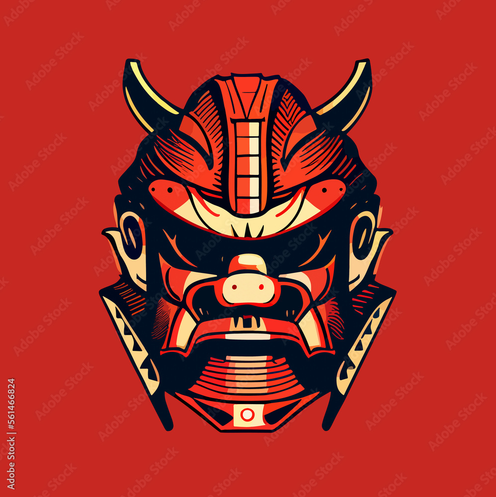Fototapeta premium samurai mask flat design, samurai mask vector icon illustration