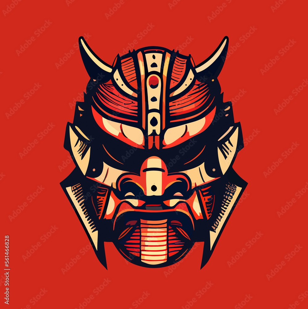 samurai mask flat design, samurai mask vector icon illustration