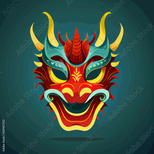 chinese dragon mask flat design  vector art  dragon icon