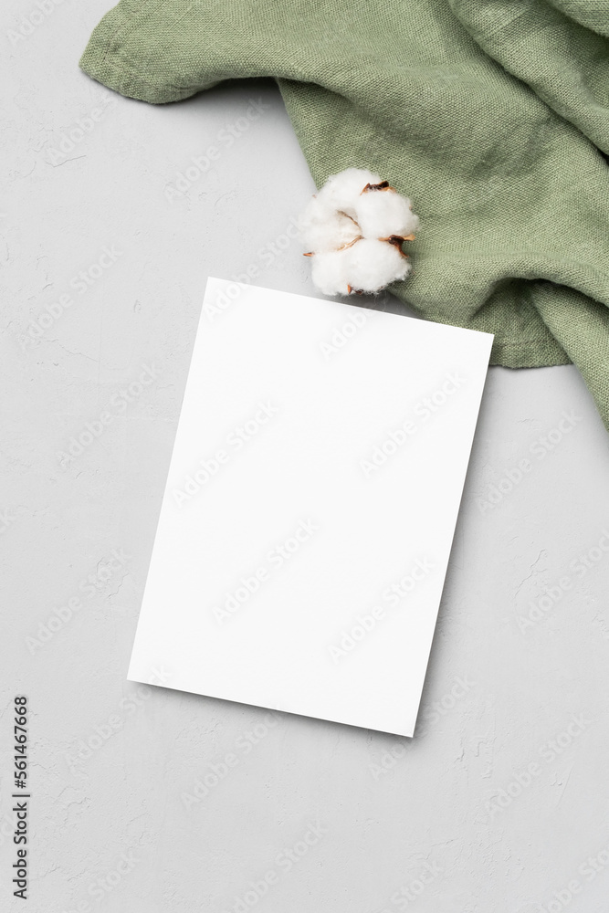 Invitation, flyer or greeting card mockup with cotton flowers Invitation, flyer or greeting card mockup with cotton flowers