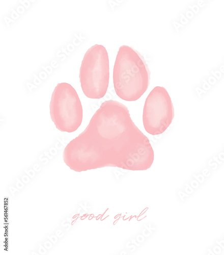 Good Girl. Watercolor Painting Style Dog s Paw Print. Pastel Pink Paw on a White Background. Cute Vector Illustration for Dog Lovers. Paw Print ideal for Wall Art  Poster  Card. Puppy Love.