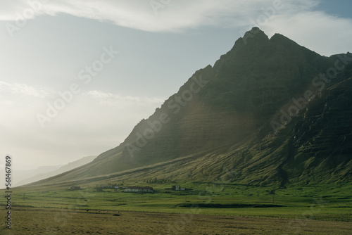 Vestrahorn mountaine on Stokksnes cape in Iceland during sunset. Amazing Iceland nature seascape. photo