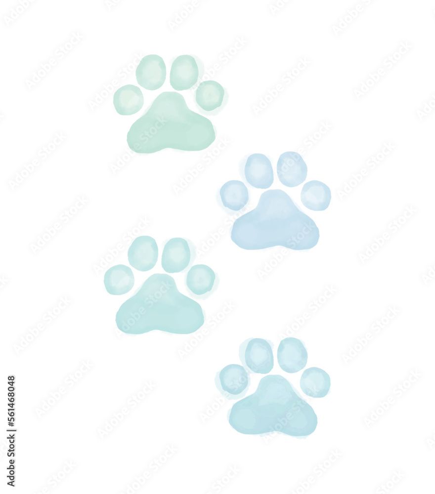 Watercolor Painting Style Cat's Paws Print. Pastel Blue Paws on a White Background. Cute Vector Illustration for Cat Lovers. Little Paws Print ideal for Wall Art, Poster, Card. Watercolor Painting Style Cat's Paws Print. Pastel Blue Paws on a White Background. Cute Vector Illustration for Cat Lovers. Little Paws Print ideal for Wall Art, Poster, Card.